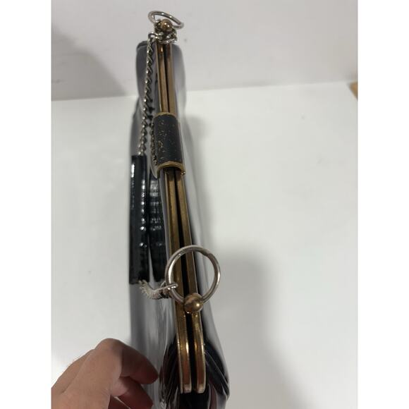 Vintage Crown Lewis 50s/60s Black Patent Leather Chain Handle Bag Retro Purse - Picture 5 of 11